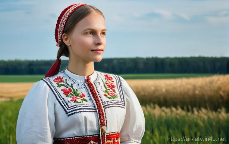 라트비아 민속 의상 - **Prompt for an image depicting a young Latvian woman in traditional Vidzeme attire:**
"A portra...